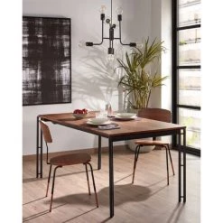 Kave Home - Table De Salle à Manger Extensible Kesia Rectangulaire 160 (220) X 90 Cm En Bois De Noyer Et Pieds En Acier Noir - Marron -KAVE HOME Soldes 2022 12368854 4