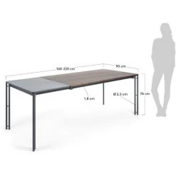 Kave Home - Table De Salle à Manger Extensible Kesia Rectangulaire 160 (220) X 90 Cm En Bois De Noyer Et Pieds En Acier Noir - Marron -KAVE HOME Soldes 2022 12368854 5