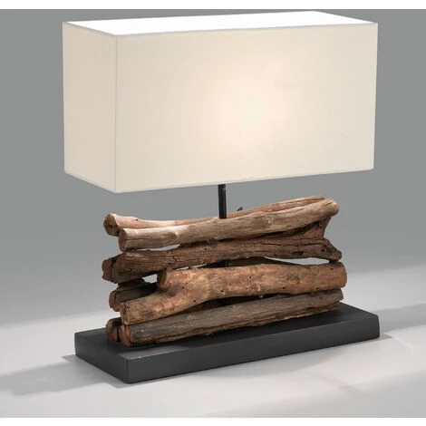 Kave Home - Lampe De Table Sahai En Bois Recyclé Et Coton - Naturel 4 Kave Home - Lampe De Table Sahai En Bois Recyclé Et Coton - Naturel – Image 2