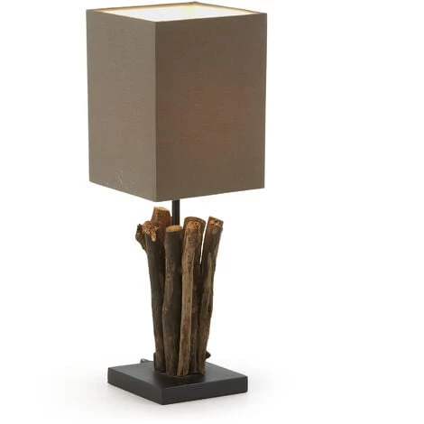 Kave Home - Lampe De Table Aurelia Gris En Bois Recyclé Et 100% Coton - Naturel 3 Kave Home - Lampe De Table Aurelia Gris En Bois Recyclé Et 100% Coton - Naturel