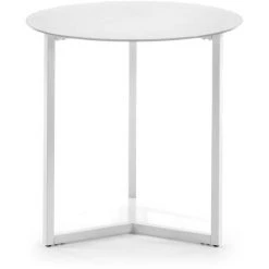Kave Home - Table D'appoint Raeam Blanche Ronde Ø 50 Cm En Verre Trempé Et Pieds En Acier Blanc - Blanc