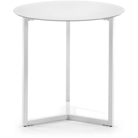 Kave Home - Table D'appoint Raeam Blanche Ronde Ø 50 Cm En Verre Trempé Et Pieds En Acier Blanc - Blanc 3 Kave Home - Table D'appoint Raeam Blanche Ronde Ø 50 Cm En Verre Trempé Et Pieds En Acier Blanc - Blanc