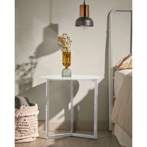 Kave Home - Table D'appoint Raeam Blanche Ronde Ø 50 Cm En Verre Trempé Et Pieds En Acier Blanc - Blanc 4 Kave Home - Table D'appoint Raeam Blanche Ronde Ø 50 Cm En Verre Trempé Et Pieds En Acier Blanc - Blanc – Image 2