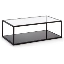 Kave Home - Table Basse Blackhill Noir Rectangulaire 110 X 60 Cm En Verre Trempé Et Structure En Acier - Noir