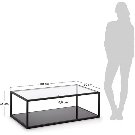 Kave Home - Table Basse Blackhill Noir Rectangulaire 110 X 60 Cm En Verre Trempé Et Structure En Acier - Noir 6 Kave Home - Table Basse Blackhill Noir Rectangulaire 110 X 60 Cm En Verre Trempé Et Structure En Acier - Noir – Image 4