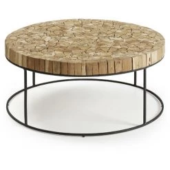 Kave Home - Table Basse Solo Ronde Ø 80 Cm En Bois Massif De Teck Et Acier Noir - Naturel