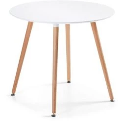 Kave Home - Table De Salle à Manger Wad Ronde Ø100 Cm Blanc Avec Pieds En Bois De Hêtre - Blanc