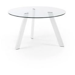 Kave Home - Table De Salle à Manger Carib Ronde Ø 130 Avec Plateau En Verre Et Pieds En Acier Chromé Blanc - Transparent