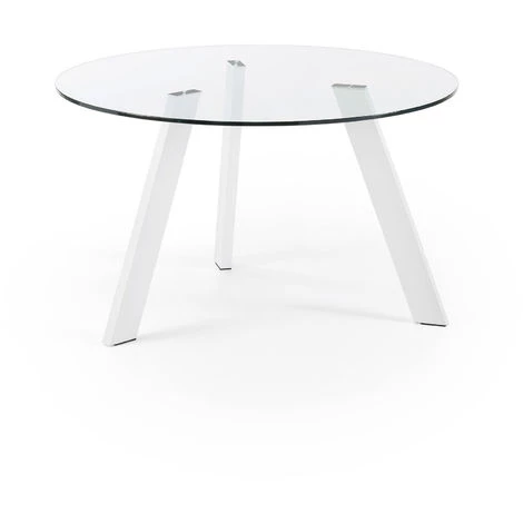 Kave Home - Table De Salle à Manger Carib Ronde Ø 130 Avec Plateau En Verre Et Pieds En Acier Chromé Blanc - Transparent 3 Kave Home - Table De Salle à Manger Carib Ronde Ø 130 Avec Plateau En Verre Et Pieds En Acier Chromé Blanc - Transparent