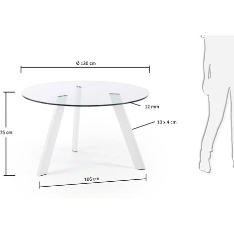 Kave Home - Table De Salle à Manger Carib Ronde Ø 130 Avec Plateau En Verre Et Pieds En Acier Chromé Blanc - Transparent 4 Kave Home - Table De Salle à Manger Carib Ronde Ø 130 Avec Plateau En Verre Et Pieds En Acier Chromé Blanc - Transparent – Image 2