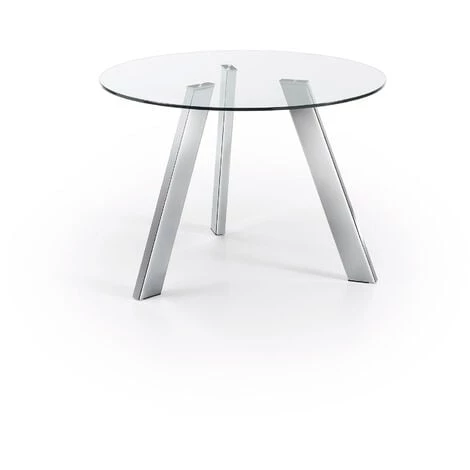 Kave Home - Table De Salle à Manger Carib Ronde Ø 110 Avec Plateau En Verre Et Pieds En Acier Chromé - Transparent 3 Kave Home - Table De Salle à Manger Carib Ronde Ø 110 Avec Plateau En Verre Et Pieds En Acier Chromé - Transparent