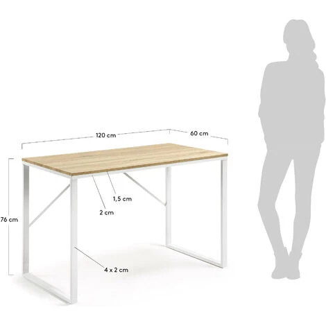 Kave Home - Bureau Talbot Rectangulaire 120 X 60 Cm En Bois Avec Pieds En Acier Blanc - Naturel 6 Kave Home - Bureau Talbot Rectangulaire 120 X 60 Cm En Bois Avec Pieds En Acier Blanc - Naturel – Image 4
