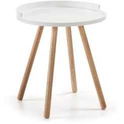 Kave Home - Table D'appoint Kurb Blanche Ronde Ø 46 Cm Avec Pieds En Bois Massif En Caoutchouc - Blanc