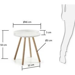 Kave Home - Table D'appoint Kurb Blanche Ronde Ø 46 Cm Avec Pieds En Bois Massif En Caoutchouc - Blanc -KAVE HOME Soldes 2022 12368983 3