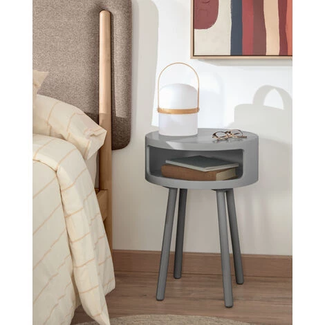 Kave Home - Table D'appoint Kurb Gris Ronde Ø 46 Cm Avec Pieds En Bois Massif En Caoutchouc Et étagère Intérieurer - Gris 4 Kave Home - Table D'appoint Kurb Gris Ronde Ø 46 Cm Avec Pieds En Bois Massif En Caoutchouc Et étagère Intérieurer - Gris – Image 2