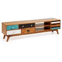 Kave Home - Meuble TV Conrad Multicolore 160 X 41 Cm à 7 Tiroirs En Bois Massif De Manguier - Naturel