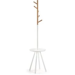 Kave Home - Portemanteau Sur Pied Nerb Naturel Et Blanc 170 Cm En Bois De Caoutchouc Avec Plateau - Blanc