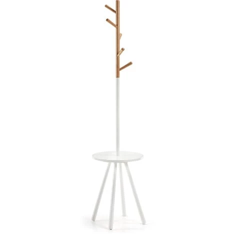 Kave Home - Portemanteau Sur Pied Nerb Naturel Et Blanc 170 Cm En Bois De Caoutchouc Avec Plateau - Blanc 3 Kave Home - Portemanteau Sur Pied Nerb Naturel Et Blanc 170 Cm En Bois De Caoutchouc Avec Plateau - Blanc