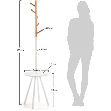 Kave Home - Portemanteau Sur Pied Nerb Naturel Et Blanc 170 Cm En Bois De Caoutchouc Avec Plateau - Blanc 5 Kave Home - Portemanteau Sur Pied Nerb Naturel Et Blanc 170 Cm En Bois De Caoutchouc Avec Plateau - Blanc – Image 3