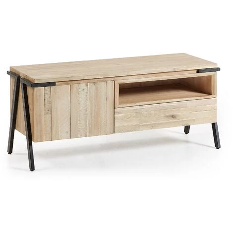 Kave Home - Meuble TV Thinh 125 X 53 Cm Avec Porte Et Tiroir En Bois Massif D'acacia Et Pieds En Acier Noir - Naturel 3 Kave Home - Meuble TV Thinh 125 X 53 Cm Avec Porte Et Tiroir En Bois Massif D'acacia Et Pieds En Acier Noir - Naturel