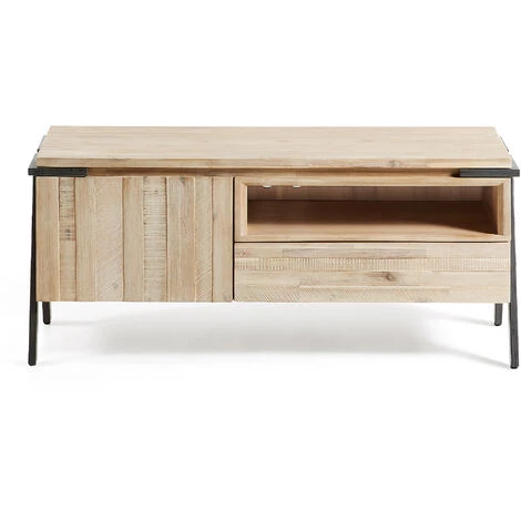 Kave Home - Meuble TV Thinh 125 X 53 Cm Avec Porte Et Tiroir En Bois Massif D'acacia Et Pieds En Acier Noir - Naturel 4 Kave Home - Meuble TV Thinh 125 X 53 Cm Avec Porte Et Tiroir En Bois Massif D'acacia Et Pieds En Acier Noir - Naturel – Image 2