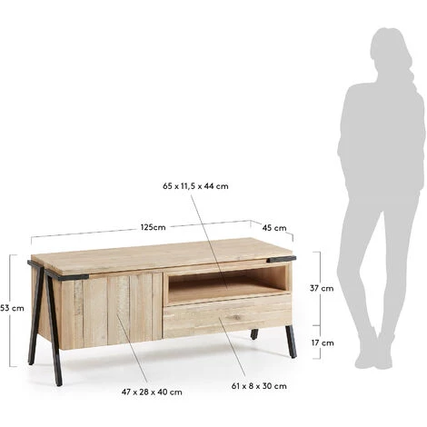 Kave Home - Meuble TV Thinh 125 X 53 Cm Avec Porte Et Tiroir En Bois Massif D'acacia Et Pieds En Acier Noir - Naturel 6 Kave Home - Meuble TV Thinh 125 X 53 Cm Avec Porte Et Tiroir En Bois Massif D'acacia Et Pieds En Acier Noir - Naturel – Image 4