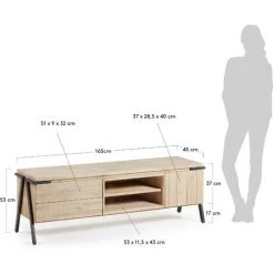 Kave Home - Meuble TV Thinh 165 X 53 Cm Avec Porte Et 2 Tiroirs En Bois Massif D'acacia Et Pieds En Acier Noir - Naturel -KAVE HOME Soldes 2022 12369040 4