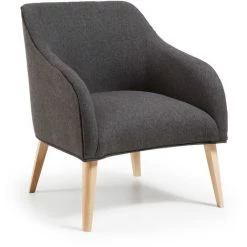 Kave Home - Fauteuil Bobly Graphite à Accoudoirs Et Pieds En Bois Massif De Hêtre - Noir
