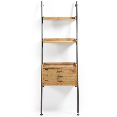 Kave Home - Étagère Murale Mobela 67 X 200 Cm Avec 3 Tiroirs En Bois Massif De Sapin Et Structure En Acier Noir - Naturel 4 Kave Home - Étagère Murale Mobela 67 X 200 Cm Avec 3 Tiroirs En Bois Massif De Sapin Et Structure En Acier Noir - Naturel – Image 2