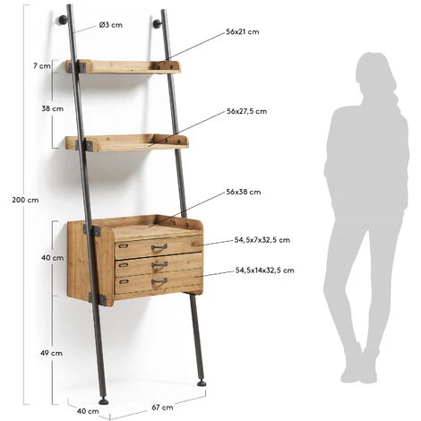 Kave Home - Étagère Murale Mobela 67 X 200 Cm Avec 3 Tiroirs En Bois Massif De Sapin Et Structure En Acier Noir - Naturel 6 Kave Home - Étagère Murale Mobela 67 X 200 Cm Avec 3 Tiroirs En Bois Massif De Sapin Et Structure En Acier Noir - Naturel – Image 4