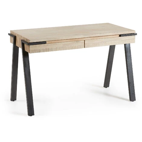 Kave Home - Bureau Thin Rectangulaire 120 X 60 Cm à 2 Tiroirs En Bois Massif D'acacia Et Pieds En Acier Noir - Naturel 3 Kave Home - Bureau Thin Rectangulaire 120 X 60 Cm à 2 Tiroirs En Bois Massif D'acacia Et Pieds En Acier Noir - Naturel