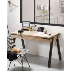 Kave Home - Bureau Thin Rectangulaire 120 X 60 Cm à 2 Tiroirs En Bois Massif D'acacia Et Pieds En Acier Noir - Naturel 8 Kave Home - Bureau Thin Rectangulaire 120 X 60 Cm à 2 Tiroirs En Bois Massif D'acacia Et Pieds En Acier Noir - Naturel -KAVE HOME Soldes 2022 12369062 3