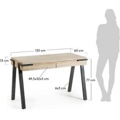 Kave Home - Bureau Thin Rectangulaire 120 X 60 Cm à 2 Tiroirs En Bois Massif D'acacia Et Pieds En Acier Noir - Naturel 9 Kave Home - Bureau Thin Rectangulaire 120 X 60 Cm à 2 Tiroirs En Bois Massif D'acacia Et Pieds En Acier Noir - Naturel -KAVE HOME Soldes 2022 12369062 4