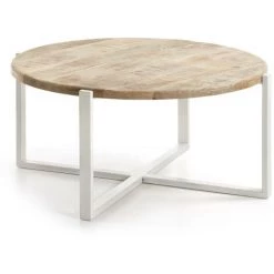Kave Home - Table Basse Mawenzi Ronde Ø 90 Cm En Bois Massif De Manguier Et Structure En Acier Blanc - Naturel