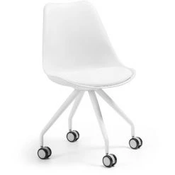 Kave Home - Chaise De Bureau Ralf Blanche En Polyuréthane Et Pieds En Acier Blanc Avec Roulettes - Blanc