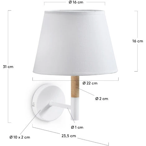 Kave Home - Applique Orsblanc En Bois Massif De Hêtre, Acier Et 100% Coton - Blanc 4 Kave Home - Applique Orsblanc En Bois Massif De Hêtre, Acier Et 100% Coton - Blanc – Image 2