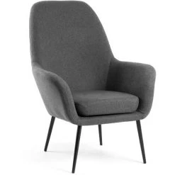 Kave Home - Fauteuil Alegria Gris Foncé à Accoudoirs Et Pieds En Acier Noir - Gris