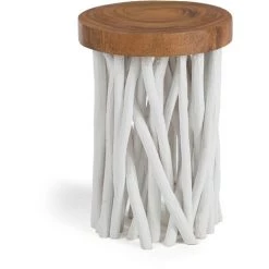 Kave Home - Table D'appoint Drom Ronde Ø 45 Cm En Bois Massif De Mungur Et Pieds En Bois De Teck En Blanc - Naturel