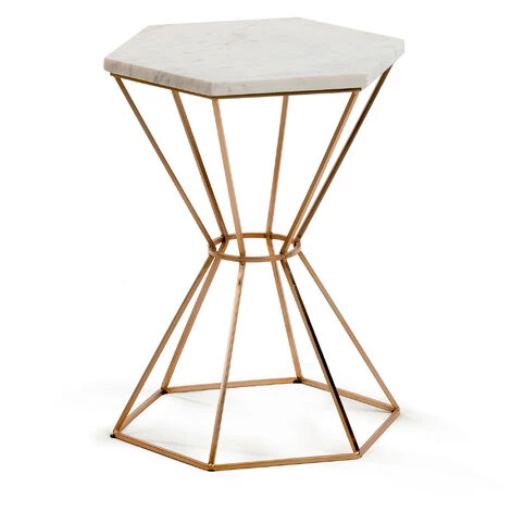 Kave Home - Table D'appoint Linha Blanche Hexagonal 37 Cm En Marbre Et Pied En Acier En Doré - Cuivre 3 Kave Home - Table D'appoint Linha Blanche Hexagonal 37 Cm En Marbre Et Pied En Acier En Doré - Cuivre