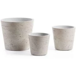 Kave Home - Lot De 3 Cache-pots Low Gris En Ciment Pour Usage Intérieur Et Extérieur - Beige