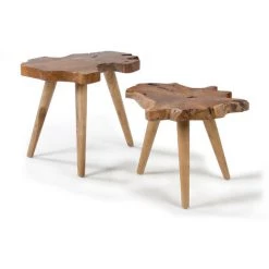 Kave Home - Lot En 2 Tables D'appoint Hattie Rectangulaire 60 X 51 /56 X 43 Cm En Bois Massif En Teck - Naturel