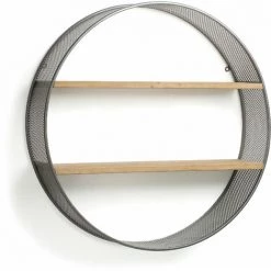 Kave Home - Étagère Murale Halie Rond Ø 80 Cm En Bois Massif De Sapin Et Structure En Acier Noir - Naturel
