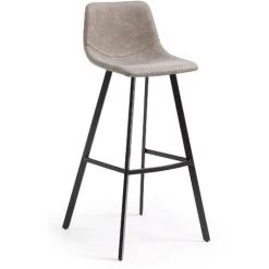 Kave Home - Tabouret De Bar Alve Beige 80 Cm Avec Dossier En Polyuréthane Et Pieds En Acier Noir - Beige