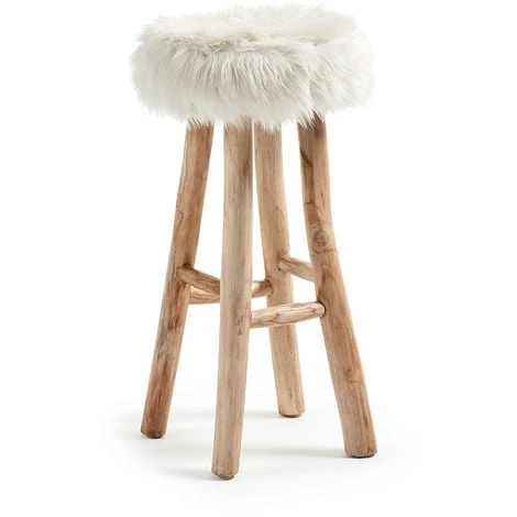Kave Home - Tabouret De Bar Numa 76 Cm Avec Assise En Fourrure Blanche Et Structure En Bois Massif De Teck - Blanc 3 Kave Home - Tabouret De Bar Numa 76 Cm Avec Assise En Fourrure Blanche Et Structure En Bois Massif De Teck - Blanc