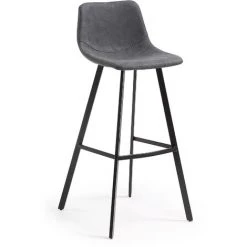 Kave Home - Tabouret De Bar Alve Gris 80 Cm Avec Dossier En Polyuréthane Et Pieds En Acier Noir - Noir