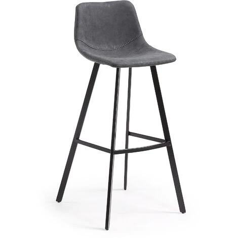 Kave Home - Tabouret De Bar Alve Gris 80 Cm Avec Dossier En Polyuréthane Et Pieds En Acier Noir - Noir 3 Kave Home - Tabouret De Bar Alve Gris 80 Cm Avec Dossier En Polyuréthane Et Pieds En Acier Noir - Noir
