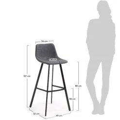 Kave Home - Tabouret De Bar Alve Gris 80 Cm Avec Dossier En Polyuréthane Et Pieds En Acier Noir - Noir 11 Kave Home - Tabouret De Bar Alve Gris 80 Cm Avec Dossier En Polyuréthane Et Pieds En Acier Noir - Noir -KAVE HOME Soldes 2022 12369237 5