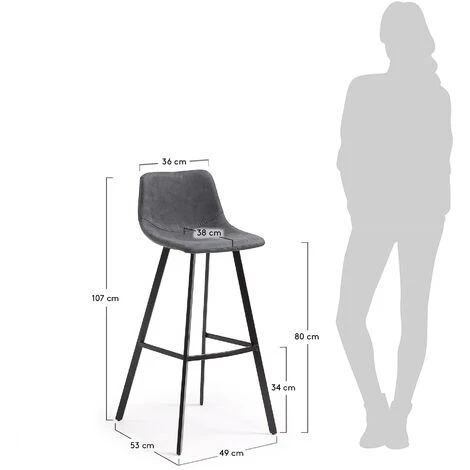 Kave Home - Tabouret De Bar Alve Gris 80 Cm Avec Dossier En Polyuréthane Et Pieds En Acier Noir - Noir 7 Kave Home - Tabouret De Bar Alve Gris 80 Cm Avec Dossier En Polyuréthane Et Pieds En Acier Noir - Noir – Image 5