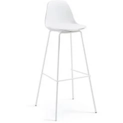 Kave Home - Tabouret De Bar Brighter Blanc 75 Cm Avec Dossier, Siège Tapissé En Polyuréthane Et Pieds En Acier Blanc - Blanc