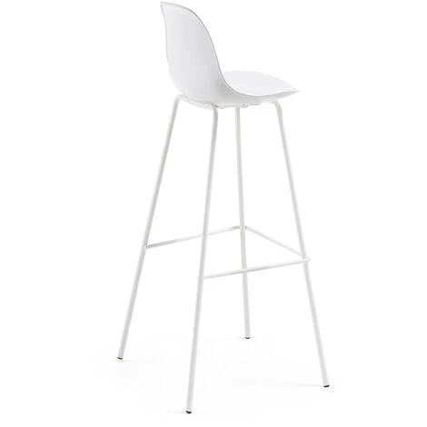 Kave Home - Tabouret De Bar Brighter Blanc 75 Cm Avec Dossier, Siège Tapissé En Polyuréthane Et Pieds En Acier Blanc - Blanc 5 Kave Home - Tabouret De Bar Brighter Blanc 75 Cm Avec Dossier, Siège Tapissé En Polyuréthane Et Pieds En Acier Blanc - Blanc – Image 3